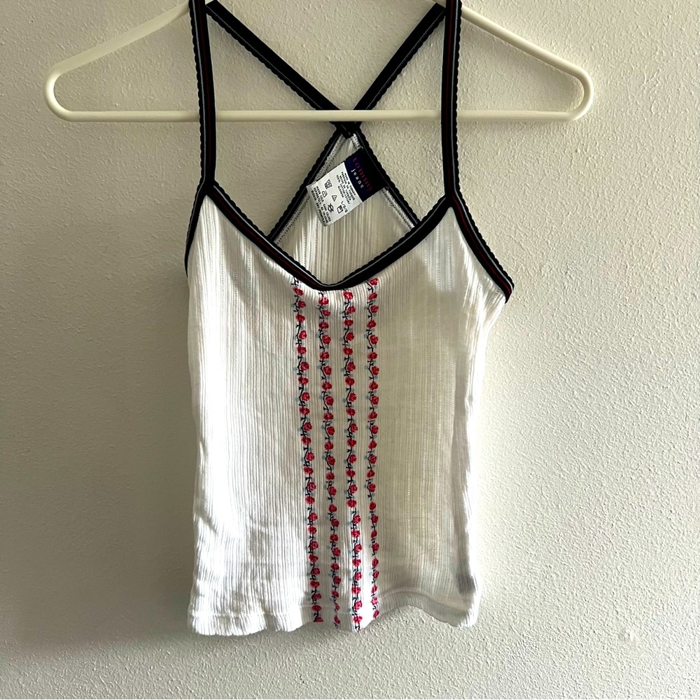 Tommy Jeans tank top, white with floral detail,